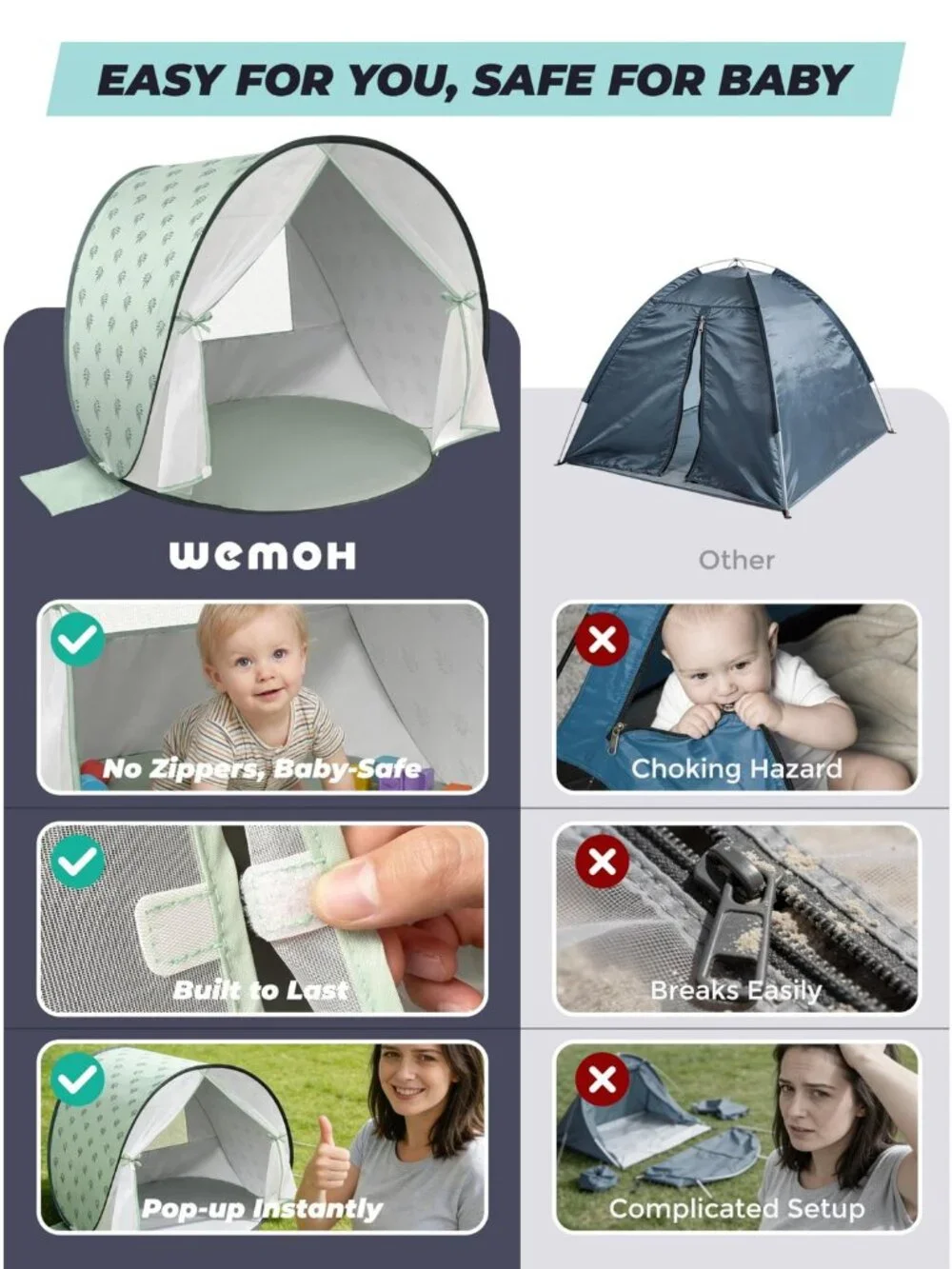 Baby Beach Tent Pop Up Mint Green UPF 50+ Portable Sun Shade Shelter